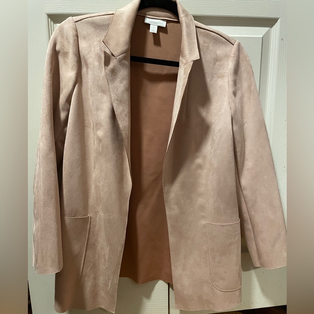 Charter Club Womens Faux Suede Blazer Jacket, Pink